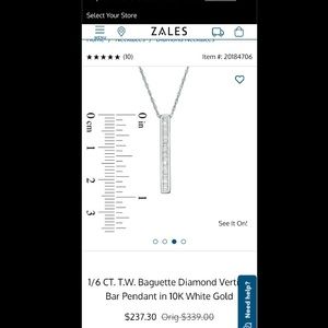 1/6 CT. T.W. Baguette Diamond Vertical Bar Pendant in 10K White Gold Necklace